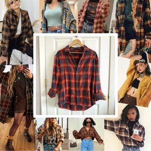 Multicolored plaid flannel button down shirt